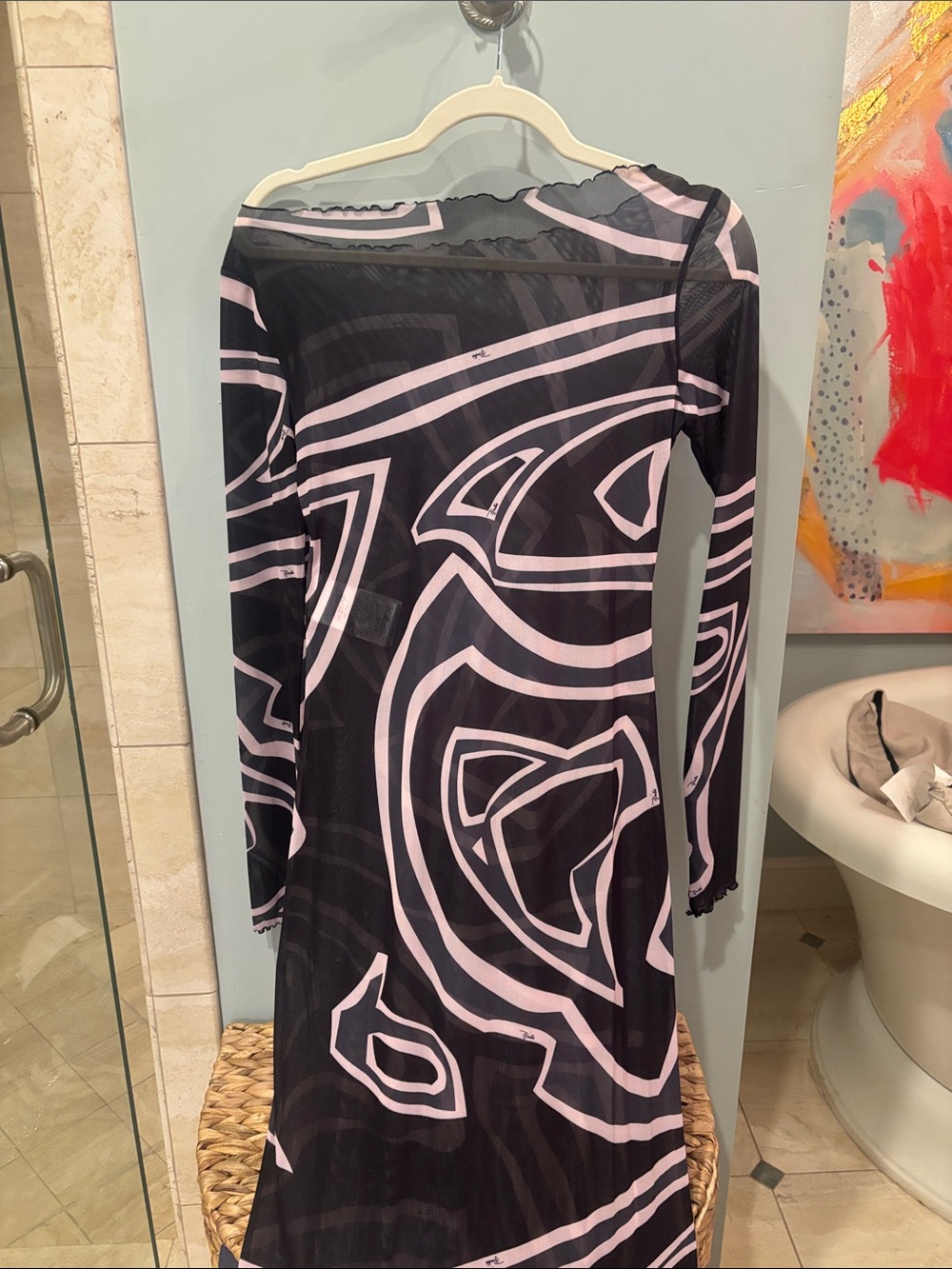Emilio Pucci Black & Light Pink Long-Sleeve Graphic Midi Dress